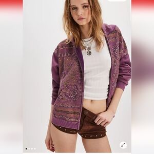 NWT FOUND Motif Purple Embroidered Zip-Up Hoodie Jacket